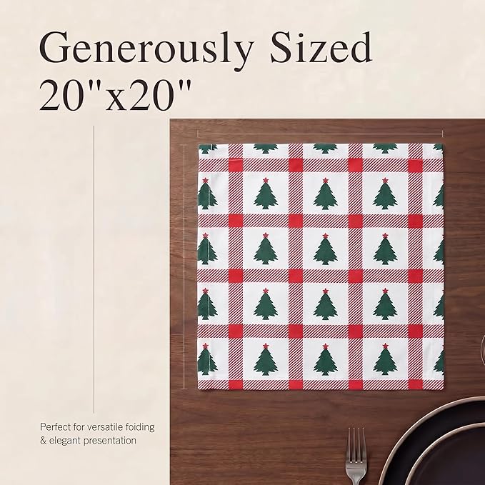 Urban Villa Cloth Napkins 100% Cotton Highly Absorbent Washable Reusable Premium Dinner Napkins Ideal for Gifts for Mothers Day Hotel Farmhouse Parties - Christmas Tree Print (20" x 20", Set of 12)
