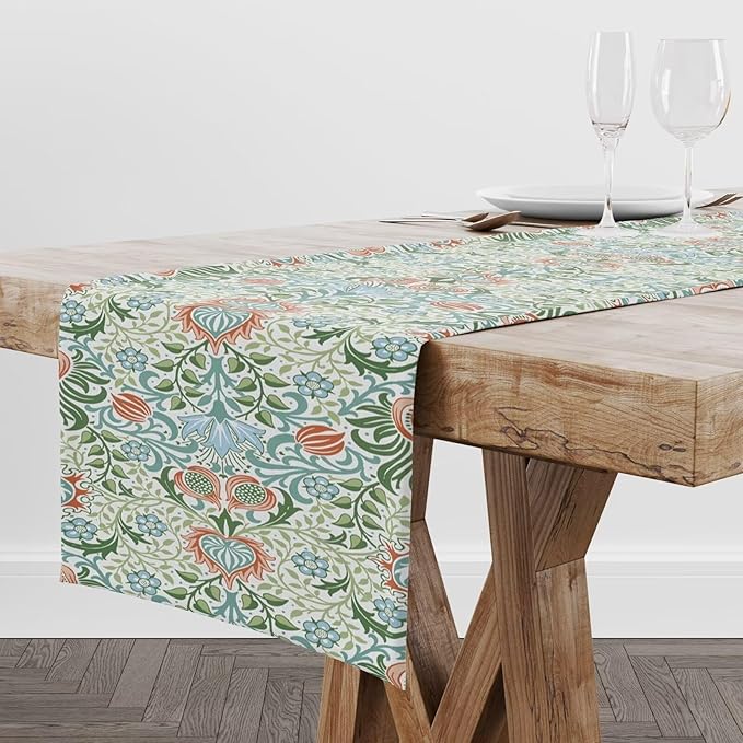 William Morris Floral Table Runner Vintage Flowers Table Runner for Garden Farmhouse Wedding Party Holiday Dinner Home 13x60 Inch