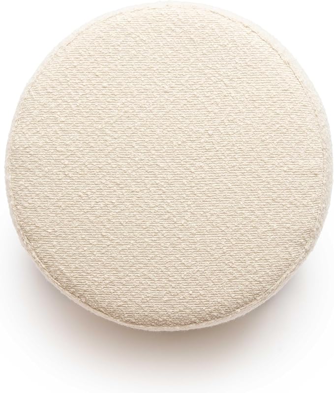 First of a Kind Living Room Ottoman in Cream Boucle - Modern Bedroom Ottoman with Spherical Solid Wood Legs - Fiber-Wrapped Foam - Easy Clean, Minimal Assembly