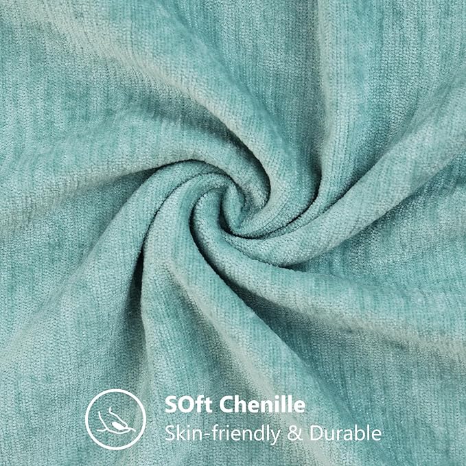 decorUhome Chenille Aqua Haze Throw Pillow Covers 22x22 Inch Set of 2, Decorative Soft Couch Pillow Covers Solid Dyed Accent Farmhouse Neutral Square Pillow Cases for Sofa