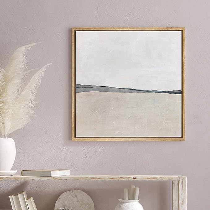 SIGNWIN Framed Canvas Print Wall Art Duotone Tan Gray Pastel Landscape Abstract Shapes Illustration Modern Art Decorative Nordic Minimal Calm/Zen for Living Room, Bedroom, Office - 16"x16" Natural