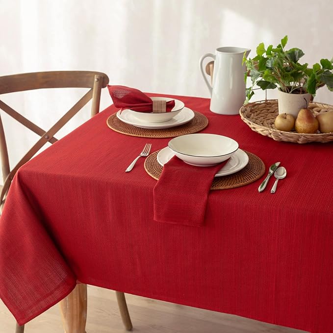 Benson Mills Cameron Textured Fabric Table Cloth, for Everyday, Parties, Holiday, Winter, and Christmas Tablecloth (60" x 84" Rectangular, Millennium Red)