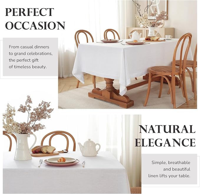 100% Pure French Linen Tablecloths 55x55inch Durable Stonewashed Square Table Clothes for Dining Kitchen and Parties (SQ-White, Square - 55 x 55 Inch)