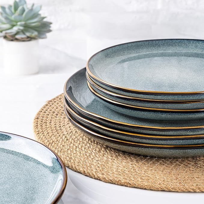 AmorArc Ceramic Dinner Plates Set of 6,10.5 Inch Handmade Reactive Glaze Stoneware Plates,Rustic Shape Dinnerware Dish Set for Kitchen,Microwave & Dishwasher Safe,Scratch Resistant