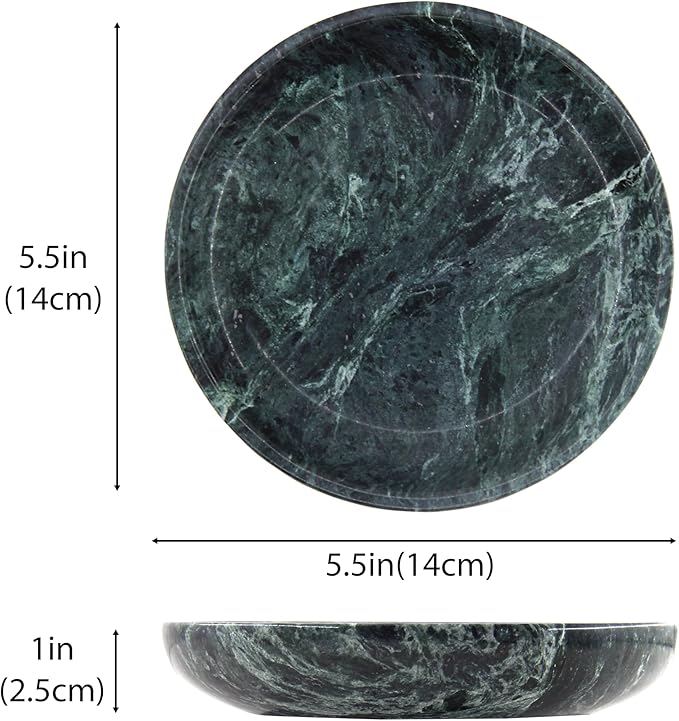 Small Natural Marble Jewelry Tray Key Plate Holder Dish Trinket Decor Catch All Bowl for Ring Earring Stone Gift for Women Daugther,Verde Alpi Green,5.5"