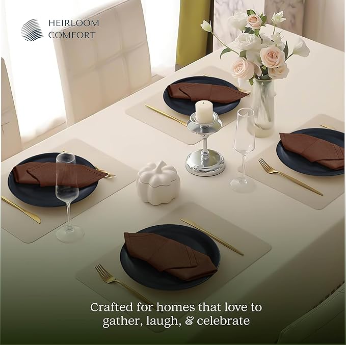 Brown Cloth Napkins - 100% Cotton, Soft, Durable, Absorbent, Washable - 12 Pack - Ideal for Spring, Summer Gatherings, Farmhouse, Rustic Weddings, Thanksgiving, Fall, 17x17 Inch