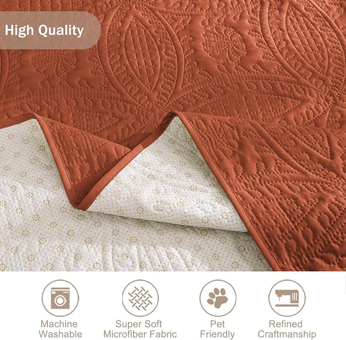 Burnt Orange Sofa Covers with Pockets, Anti-Slip Medallion Couch Covers for 3 Cushion Couch Sofa, Couch Cover for Dogs Water-Repellent Machine Washable (Large Sofa 68", Burnt Orange)