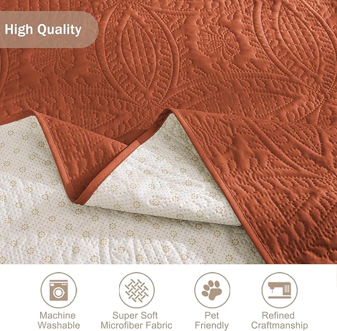 Quilted Grand Sofa Covers Washable, Couch Cover for Grand Sofa, Soft Cozy Couch Protector for 4 Cushion Couch, Oversized Grand Sofa Slipcovers Water-Repellent (Grand Sofa 88", Burnt Orange)
