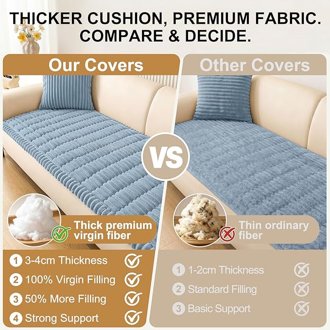 Smiry Couch Cover for Dogs Washable, Non Slip Fuzzy Pet Couch Covers for 3 Cushion Sofa Pet Friendly, Thick Soft Sofa Slipcovers Cushion Protector (Haze Blue, 27.6" x 59")