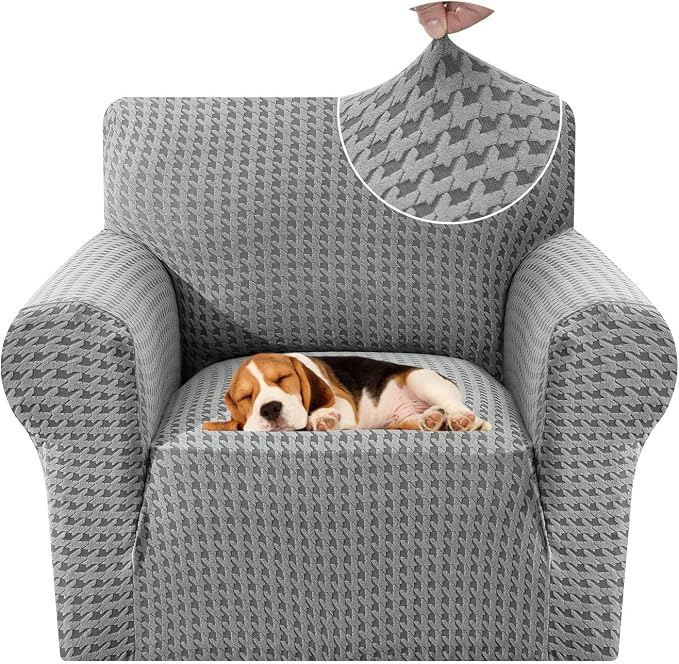 MAXIJIN Stretch Sofa Chair Slipcovers with Arms (31"-46 Washable Chair Cover Armchair with Non-Slip Foam & Elastic Bottom, Dog Cat Pet Friendly Furniture Protector (Small, Light Gray)