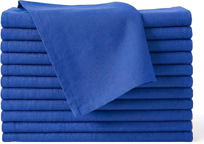 Cloth Napkins Set of 12, 100% Cotton Fabric Reusable Dinner Napkins, 18 x 18 Inch Washable Table & Kitchen Napkins for Everyday Dining, Entertaining, Home & Restaurant Use, Blue