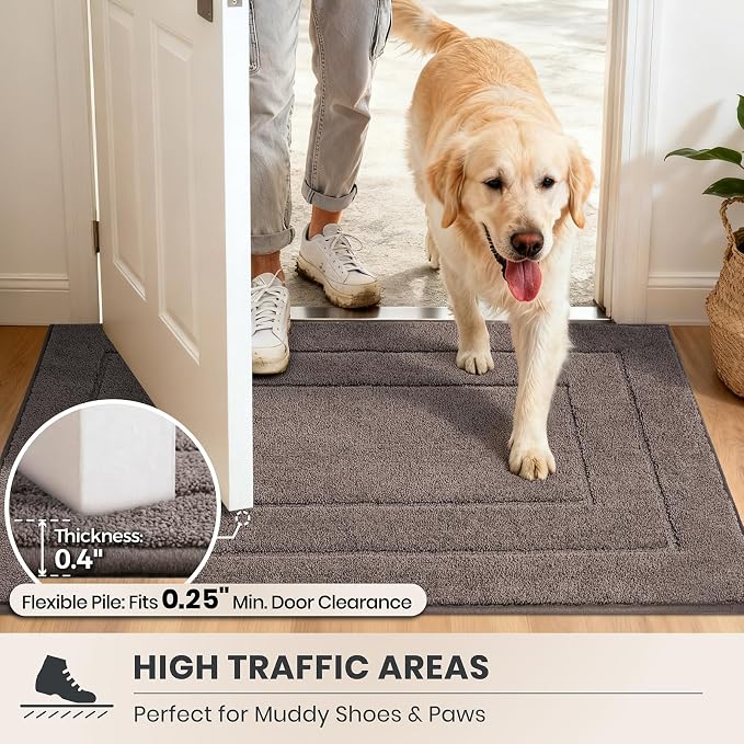 PURRUGS Dirt Trapping Door Mat 24" x 59", Non-Slip/Skid Machine Washable Entryway Rug, Dog Doormat, Super Absorbent Welcome Mat for Muddy Wet Shoes and Paws, Grayish Brown