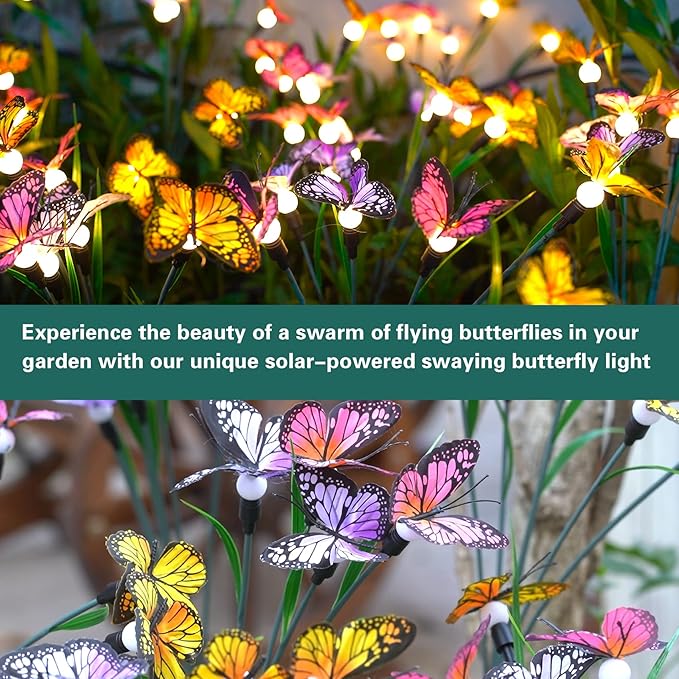 TONULAX Solar Garden Lights - 4 Pack Swaying Butterfly Light, Swaying in The Wind, Solar Outdoor Lights, Yard Patio Pathway Decoration, High Flexibility Iron Wire & Realistic Butterflies(4 Pack)