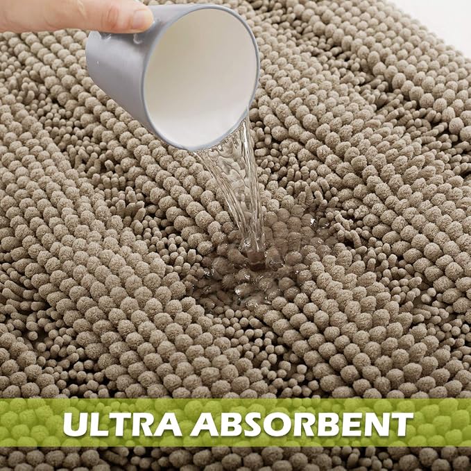 KGORGE Water Absorbent Bath Mat - Soft Bathroom Rugs Non-Slip Set Decor Quick Drying Thick Shaggy Chenile Shower Carpet for Toilet Tub Kitchen Decorations Gifts, Taupe, 47" x 24", 1 Piece