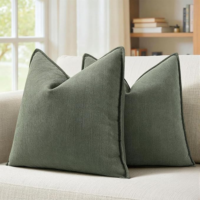 MIULEE Pack of 2 Army Green Decorative Pillow Covers 22x22 Inch Soft Chenille Luxurious Couch Throw Pillows Farmhouse Cushion Covers with Elegant Design for Sofa Bedroom Living Room Spring Home Decor