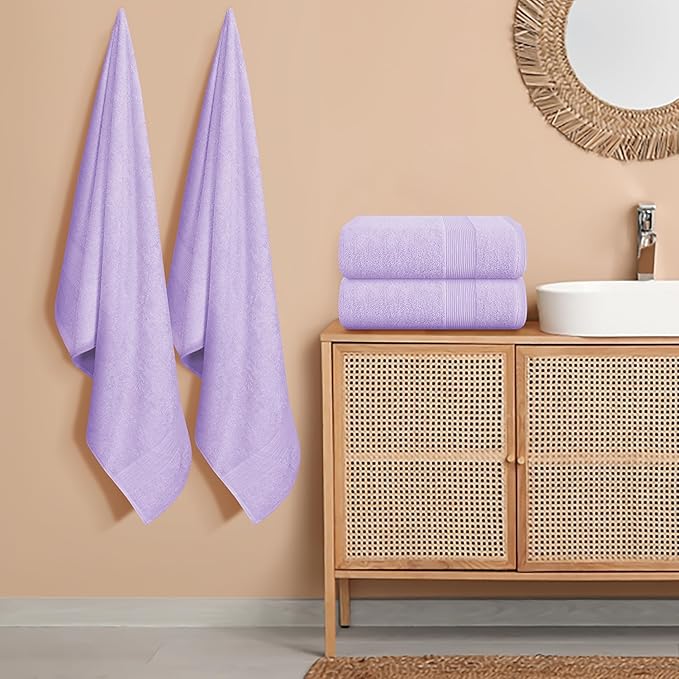 Belizzi Home 4 Pack Bath Towel Set 27x54, 100% Ring Spun Cotton, Ultra Soft Highly Absorbent Machine Washable Hotel Spa Quality Bath Towels for Bathroom, 4 Bath Towels Purple