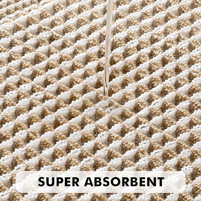 MIULEE Set of 2 Waffle Bathroom Rugs, Boho Bath Rug Super Absorbent, Non Slip Washable Ultra Soft Rubber Backed Beige Bath Mats for Floor, Tub, Shower, Looped Design, Brown & Cream, 17"x24"+18"x30"