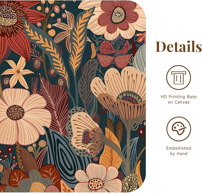 SAFERRYHOME Burnt Orange Floral Wall Art, 3 Pieces Boho Mid Century Modern Wildflower Framed Canvas Wall Decor, Vintage Botanical Neutral Plant Artwork Print for Living Room Bedroom Hallway Office, 16"x24"
