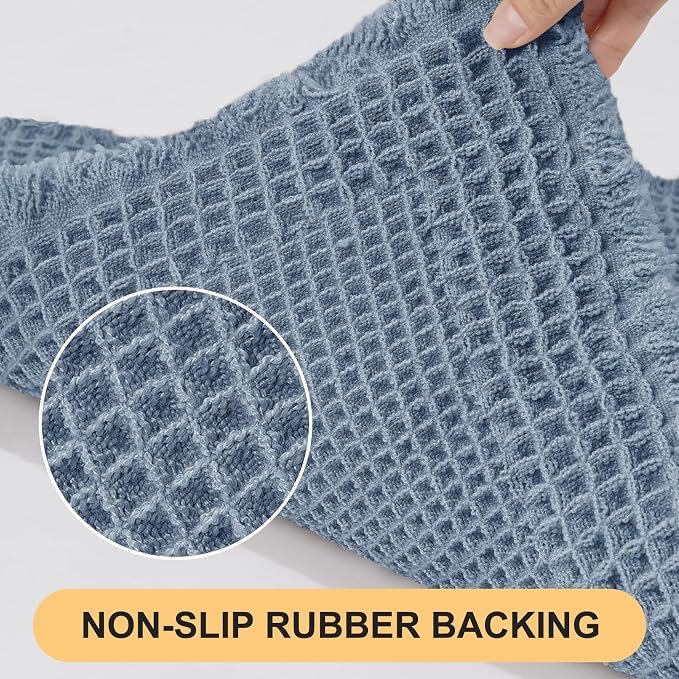IM HOME Extra Large Waffle Bath Mat, Boho Bathroom Rugs Absorbent Non Slip, Ultra Soft Bathroom Mat, Machine Washable Knit Bath Rugs with Herringbones for Bathroom,Bedroom, Kitchen, Tub, 5'x2', Blue