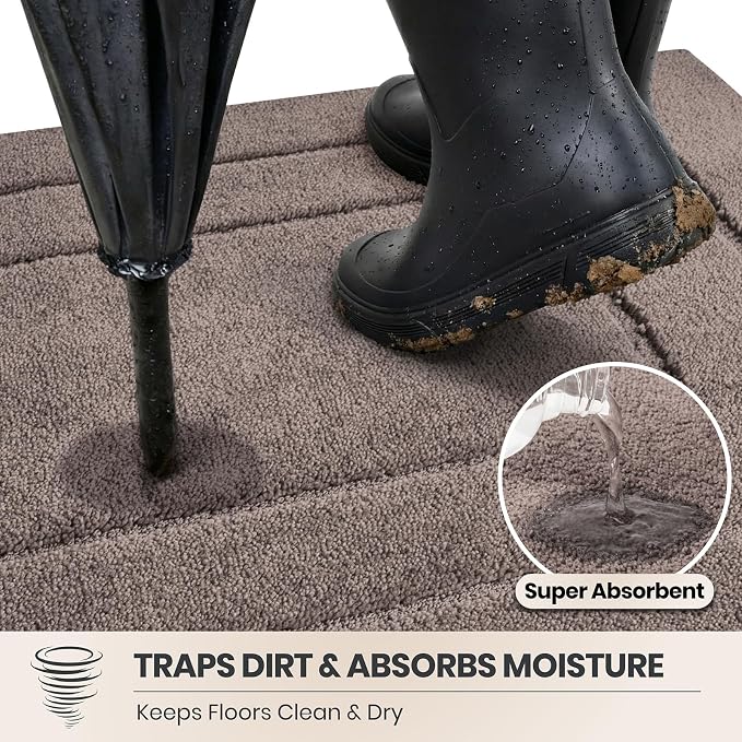 PURRUGS Dirt Trapping Door Mat 32" x 47", Non-Slip/Skid Machine Washable Entryway Rug, Dog Doormat, Super Absorbent Welcome Mat for Muddy Wet Shoes and Paws, Grayish Brown