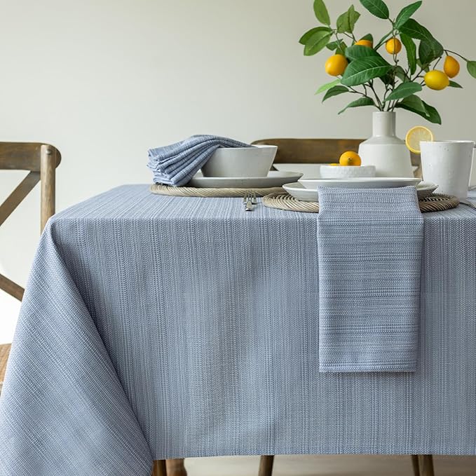 Benson Mills Cameron Textured Fabric Table Cloth, for Everyday Home Dining, Parties, Weddings & Holiday Tablecloths (52" x 70" Rectangular, Millennium Light Chambray Blue)