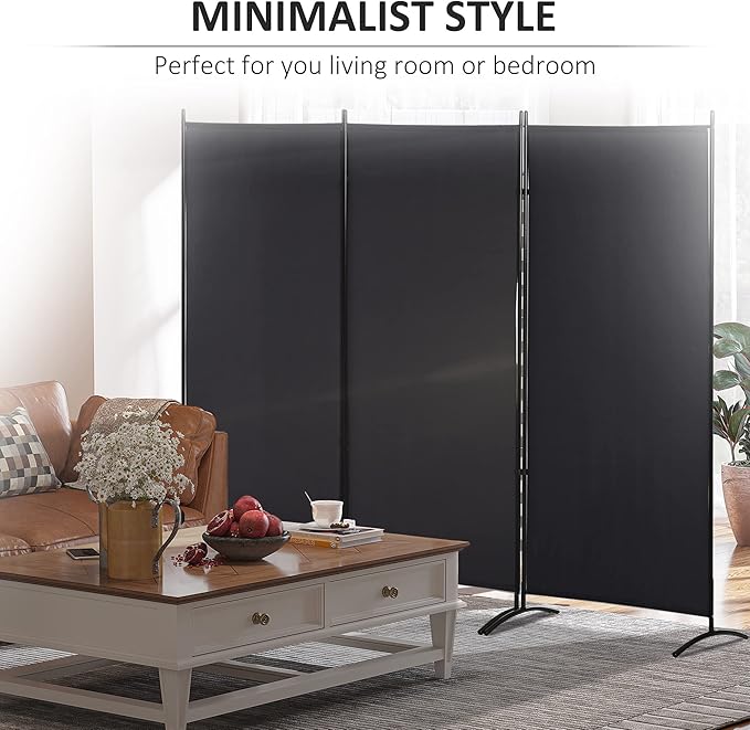 HOMCOM 6 Ft Tall 3 Panel Fabric Room Divider, Freestanding Partition Wall Divider, Folding Privacy Room Separator for Indoor, Home Office, Black