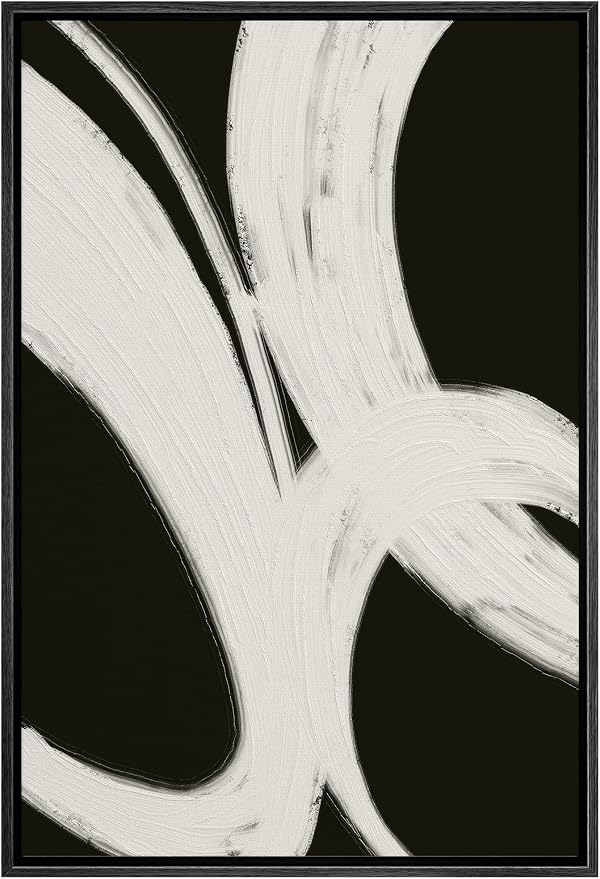 SIGNWIN Framed Canvas Print Wall Art Geometric Black Gray Loop Spiral Rings Abstract Shapes Illustrations Modern Art Minimal Relax/Calm Duotone Dark for Living Room, Bedroom, Office - 16"x24" Black