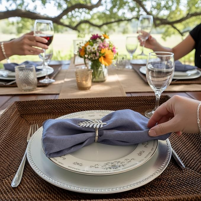 Linen Napkins –100% French Flax – Stonewashed Pure Linen Cloth Napkins - Size 18 Inch x 18 Inch – Set of 4 (Soft Rustic Blue)