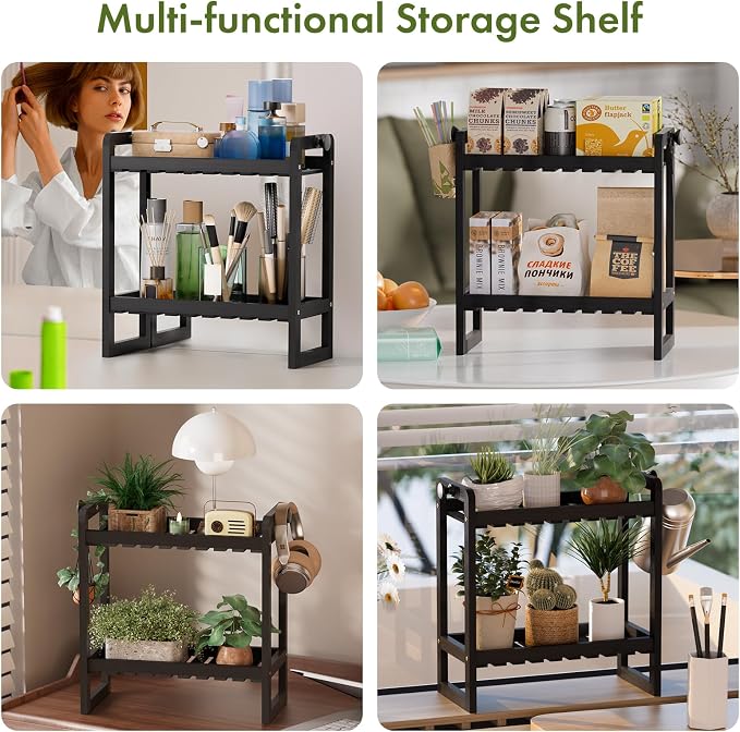 AmazerBath Bamboo Over The Toilet Storage Shelf - 2-Tier Bathroom Organizers and Storage Shelves, 2 in 1 Dual Stable Above Over Toilet Bathrooms Shelf Home Storages Rack for Small Bathroom, Black