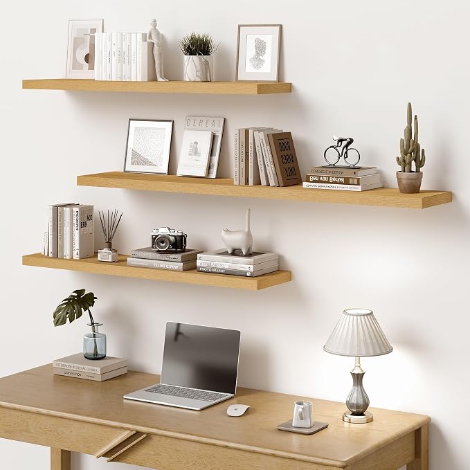 Vivelove 10" Deep Floating Shelves with Invisible Brackets, 55" Wall Shelves for Bathroom Bedroom Kitchen Living Room Laundry Room, Modern Rustic Shelves for Home Decor, 55"x10.2"x1.5", Set of 2, Oak
