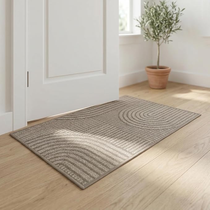 0.16" Ultra Thin Indoor Doormat,Front Door Mat 17x30,Brown | Washable Dirt Trapper Entryway Rug,Non Slip Rubber Backing Shoe Scraper for Inside House,Muddy Dog Paws,Brown