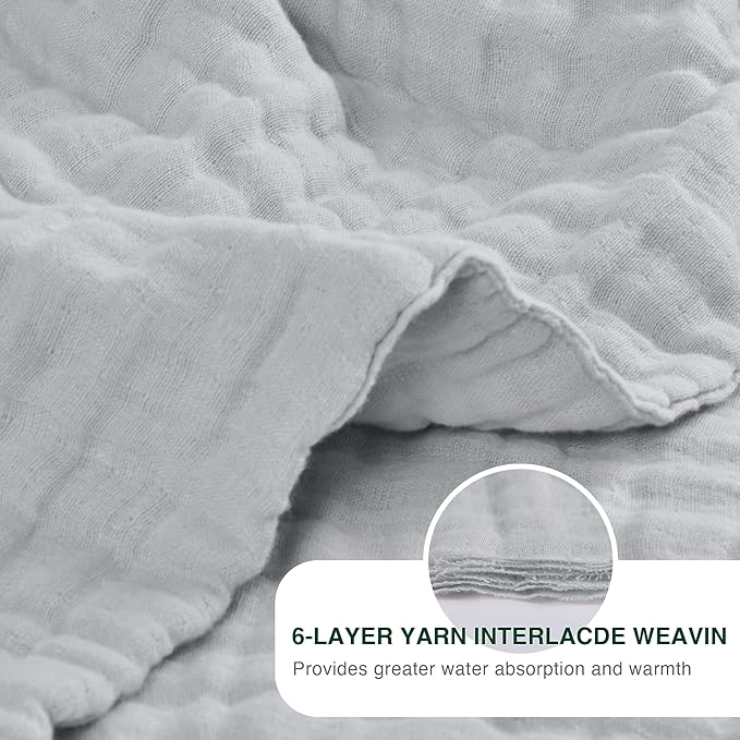 Love's cabin 100% Cotton Muslin Blanket, 6 Layer Lightweight Breathable Gauze Throw Blanket 50 x 60 Inches, Soft All Season Blanket for Couch, Bed, Sofa, Light Grey