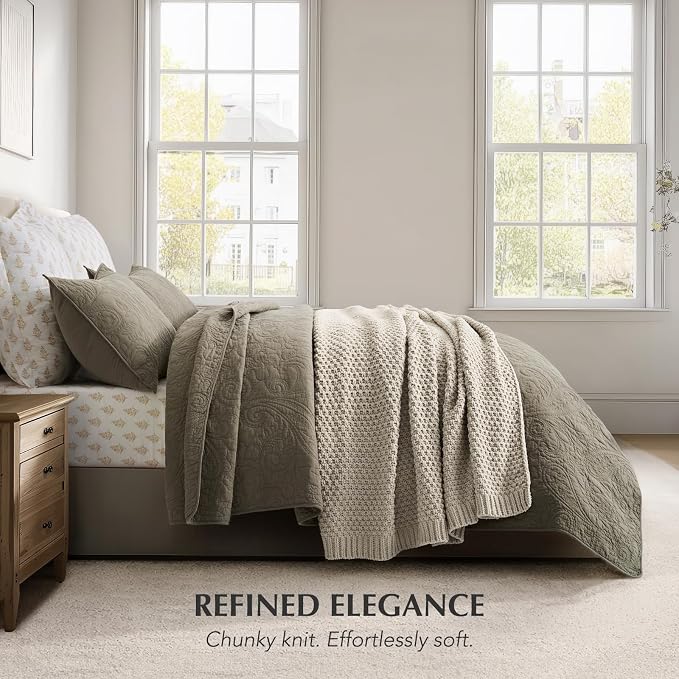 EVERGRACEHOME Chunky Chenille Knit Throw Blanket for Couch, Soft Luxurious Moss Stitch Blankets for Bed, Cozy Decorative Farmhouse Knitted Throws for Sofa, Warm Gray, 50" x 60"
