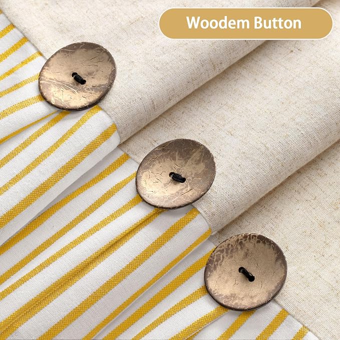 Farmhouse Shower Curtain Linen Button Woven Fabric Country Rustic Western, Pleated Yellow Stripe 72" W x 72" L