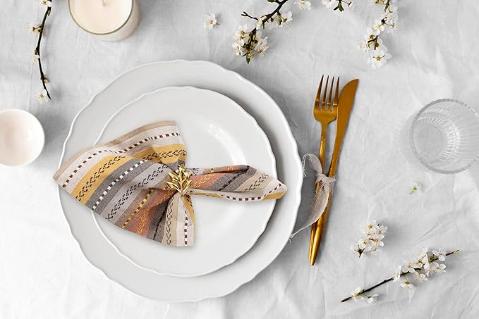 ACCENTHOME 100% Cotton Salsa Stripe Napkin Set of 6 18x18 inch Beige/Mustard Multicolour Dinner Napkins - Washable Soft Premium Hotel Quality Reusable Perfect Table Linen for Family Dinners Wedding