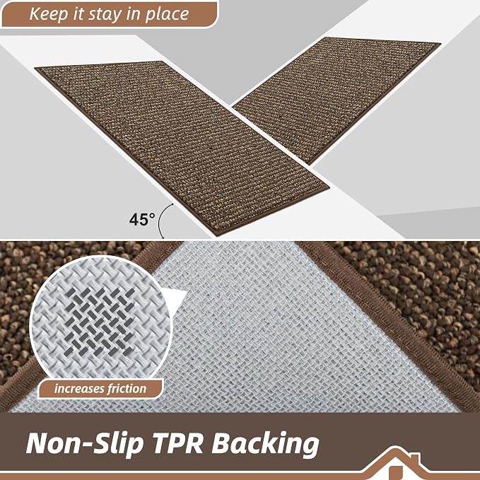 BEQHAUSE Kitchen Runner Rugs 20"x48", Non-Slip Kitchen Mats for Floor, Super Absorbent and Stain Resistant Kitchen Rug, Machine Washable Rugs for Kitchen, Hallway, Laundry & Sink, Brown