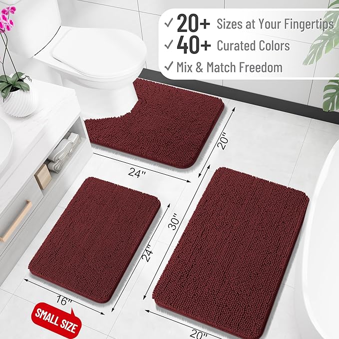 OLANLY Bathroom Runner Rugs 70x24, Soft Absorbent Chenille Bath Rugs, Rubber Backing Quick Dry, Machine Washable Long Bath Mats for Bathroom, Tub and Shower, Home Decor Accessories, Andorra Red-Brown