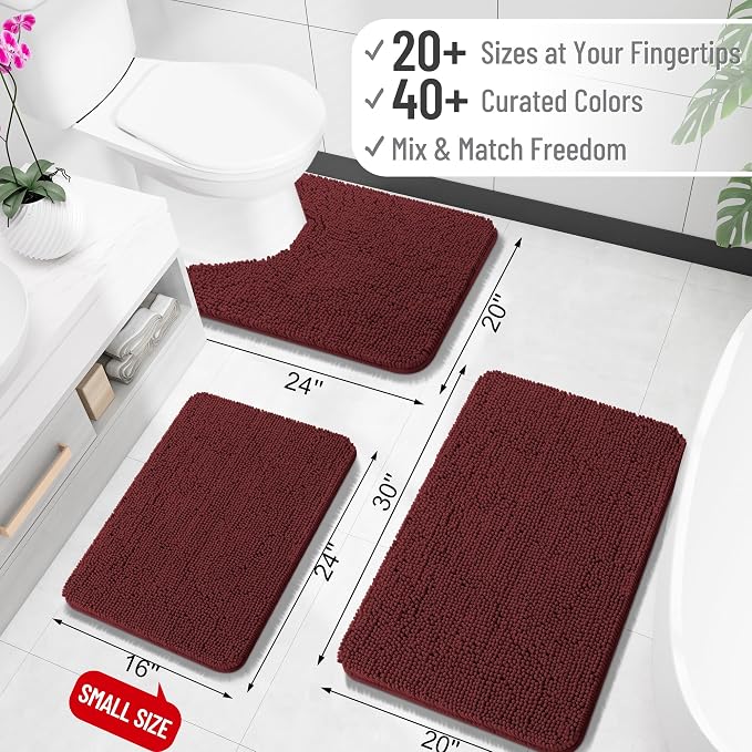 OLANLY Large Bathroom Rugs 44x32, Soft Absorbent Chenille Bath Rugs, Rubber Backing Quick Dry, Machine Washable Bath Mats for Bathroom Floor, Tub and Shower, Home Decor Accessories, Andorra Red-Brown