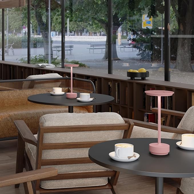TBBGA 2 Pack Rechargeable Cordless Table Lamps, Portable 5000mAh Outdoor Table Light, 3 Color Stepless Dimming LED Table Lamp with Memory Function, for Home/Dinner/Patio/Restaurant.(Pink)