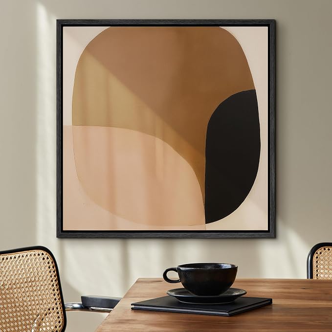 SIGNFORD Framed Canvas Print Wall Art Abstract Earth Tone Geometric Shapes Illustrations Modern Art Relax/Calm Warm for Living Room, Bedroom, Office - 16"x16" BLACK