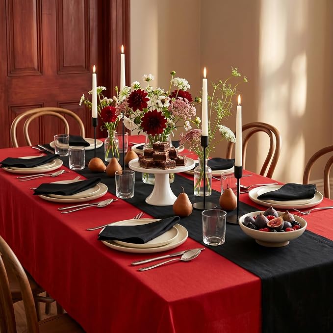 Solino Home Red Linen Tablecloth 60 x 90 Inch - 100% Pure Linen Table Cloth for Rectangle Tables - Fete, Machine Washable Tablecloth for 4th of July