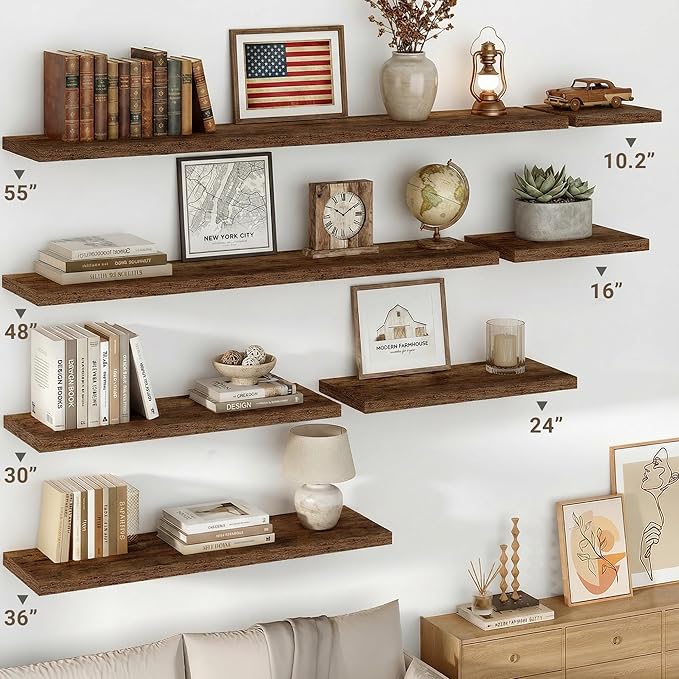 Vivelove 10 Inch Deep Floating Shelves 16 inch Long, 16 x 10 Wide Wall Shelves with Invisible Brackets, for Bedroom Bathroom Living Room Kitchen Office, Farmhouse Home Decor, Set of 2, Rustic Brown