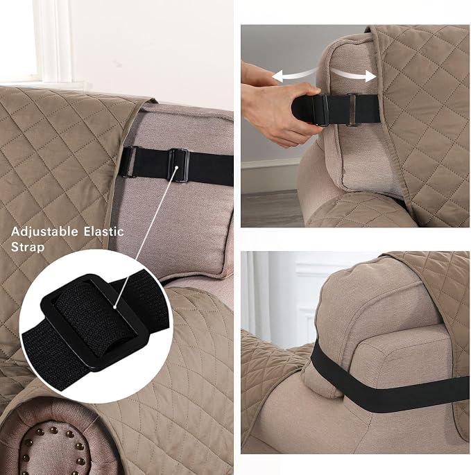 H.VERSAILTEX Reversible Sofa Cover for 3 Cushion Couch Water Resistant Couch Cover for Dogs Non Slip Furniture Protector Cover with Elastic Strap for Pet Cat(Oversized Sofa, Taupe Brown/Beige)