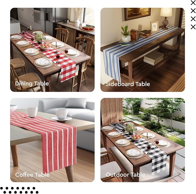 Encasa XO Cotton Dining Table Runner | Roma Red Stripes | Size 13x72 in - Machine Washable & Durable