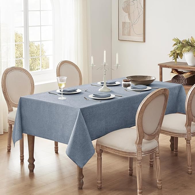 Softalker Large Blue Tablecloth Rectangular 104 x 60 Inch Linen Textured Outdoor Table cloth Stain and Wrinkle Resistant Table Cover for Spring,Easter,Summer,Party,Garden,Coffee Vintage Decor Tabletop