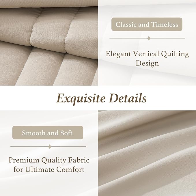 Monbix Oversized King Size Comforter Set - 7 Pieces Apricot Beige Bed in a Bag Oversized King Bedding Sets with Comforters, All Seasons Comforter Bed Set with Sheets, Pillowcases & Shams