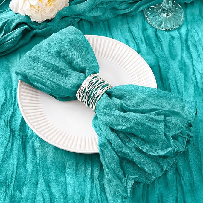 DeZerlor 20 Pack Teal Green Cheesecloth Napkins Summer Cloth Napkins Set of 20 Dinner Napkins Bulk 21x21 Inches for Wedding Bridal Shower Baby Shower Parties