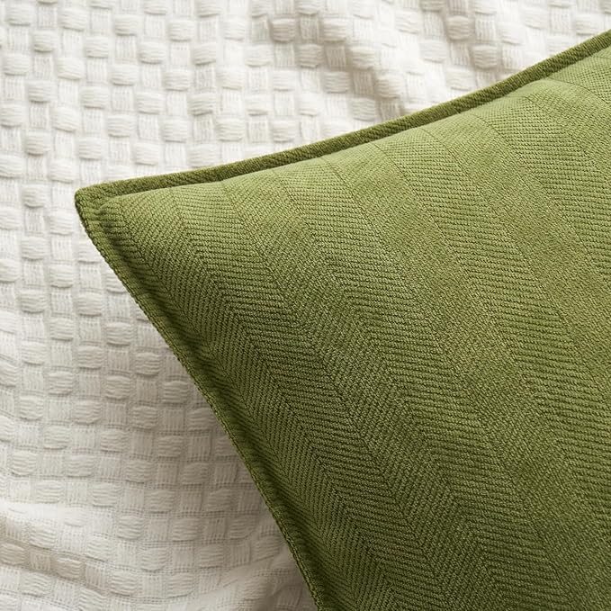 MIULEE Pack of 2 Moss Green Decorative Pillow Covers 22x22 Inch Soft Chenille Luxurious Couch Throw Pillows Farmhouse Cushion Covers Euro Shams Elegant Design for Sofa Bed Living Room Spring Decor