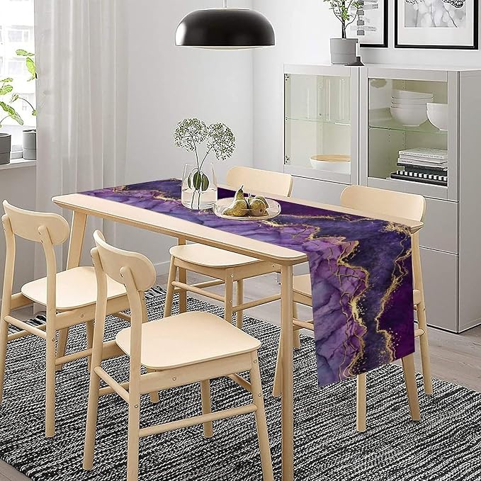 Luxe Marble Table Runner, Gradient Purple Abstract Art Modern Decor Table Runner for Kitchen Dining Cafe Outdoor Indoor Party Wedding Birthday, 13x90 Inch