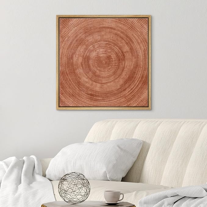 SIGNWIN Framed Canvas Print Wall Art Brown Geometric Circle Spiral Pattern Abstract Shapes Illustration Modern Art Decorative Boho Relax/Zen for Living Room, Bedroom, Office - 16"x16" Natural
